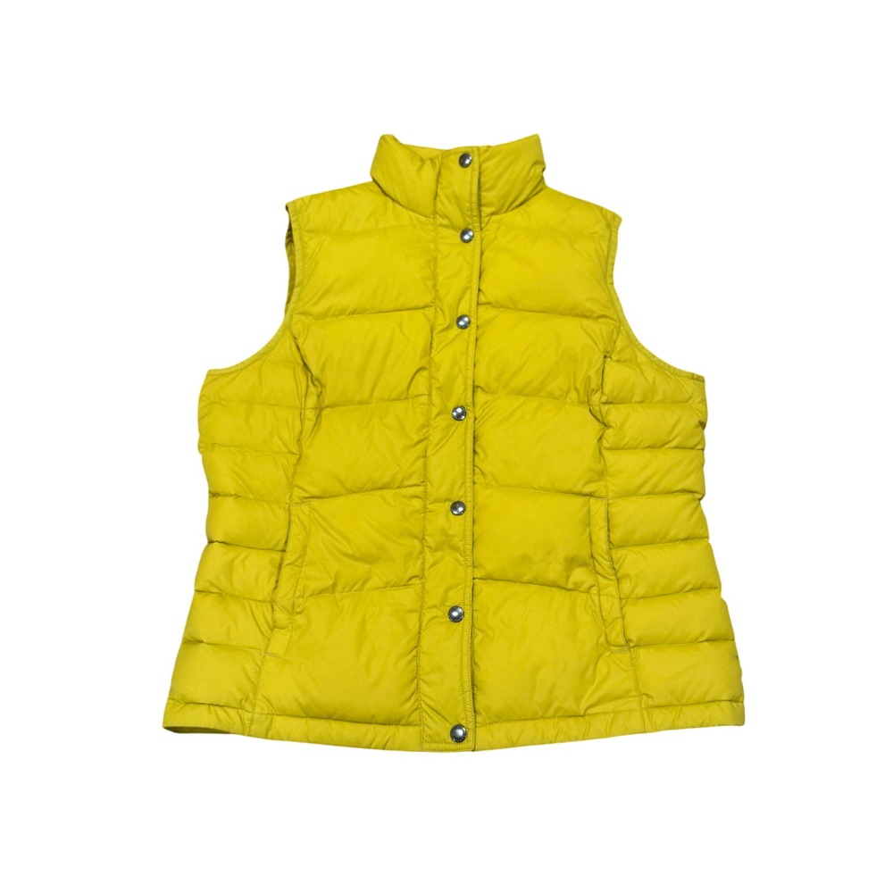 Lands End Women Puffer Vest Yellow Down Insulated Quilted Snap Front Medium M